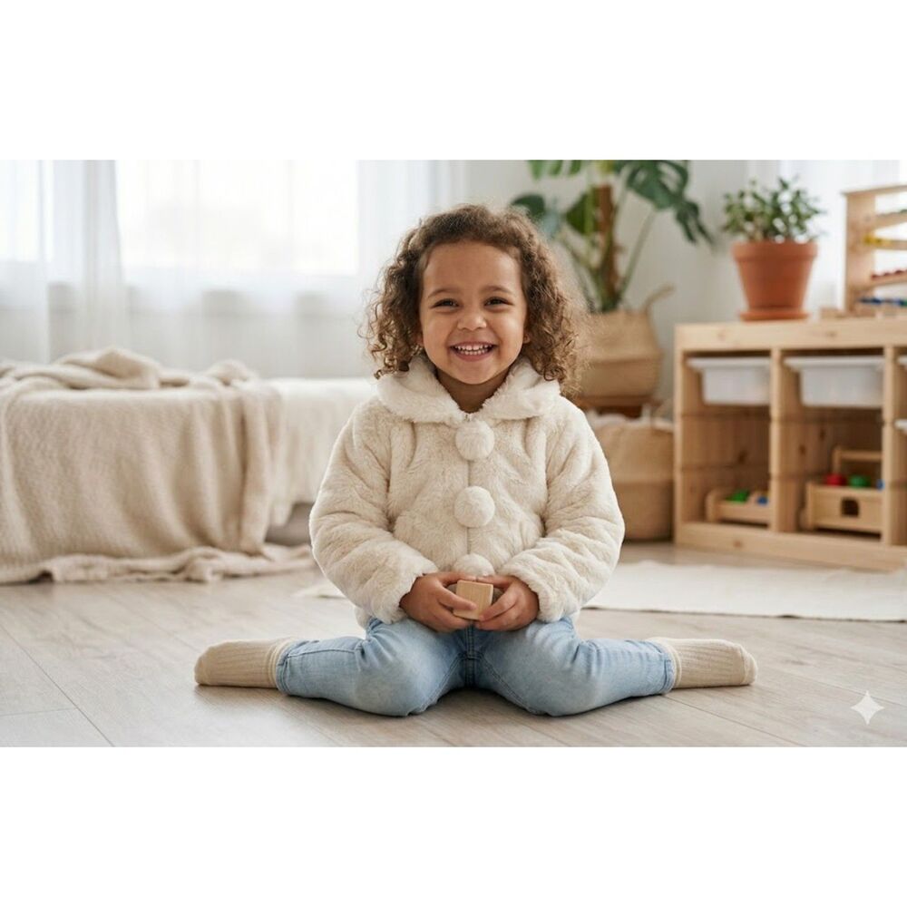 Dressy Cream Jacket Toddler Girls Size 3T — Fluffy Faux Fur Dress Coat